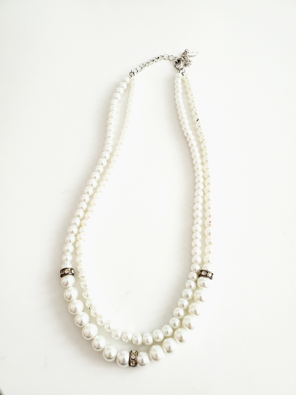 Claire's White Double-Strand Pearl Necklace with Silver Accents